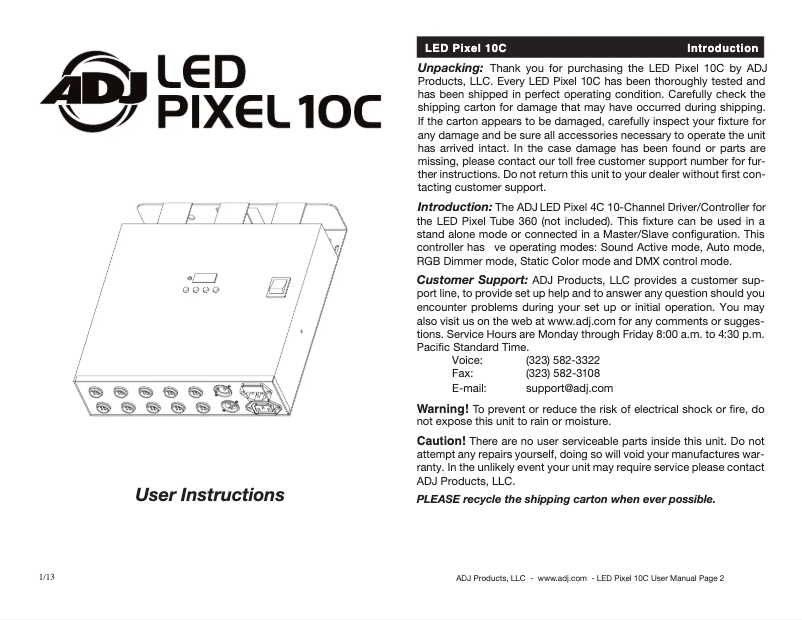 Page 1 de la notice Manuel utilisateur American DJ LED Pixel Tube 360