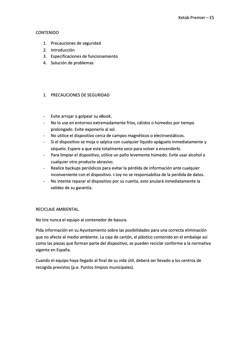Page 1 de la notice Manuel utilisateur i-Joy Ketab Premier