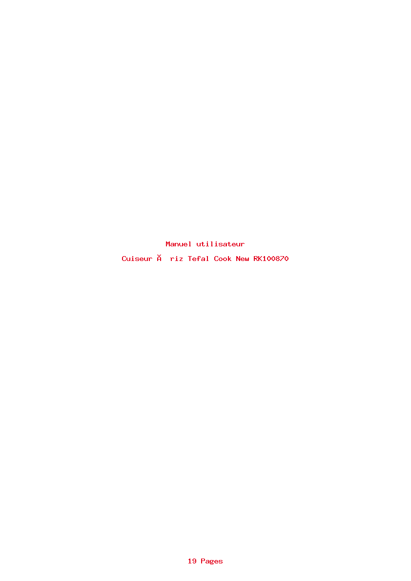 Page 1 de la notice Manuel utilisateur Tefal Cook New RK100870