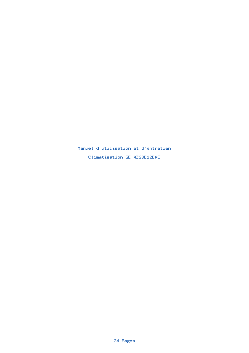 Page 1 de la notice Manuel d'utilisation et d'entretien GE AZ29E12EAC