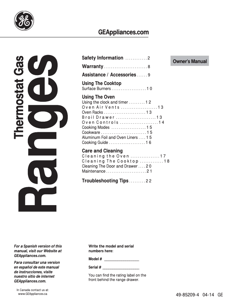 Page 1 of the manual Use and Maintenance Manual GE JGB450REFSS