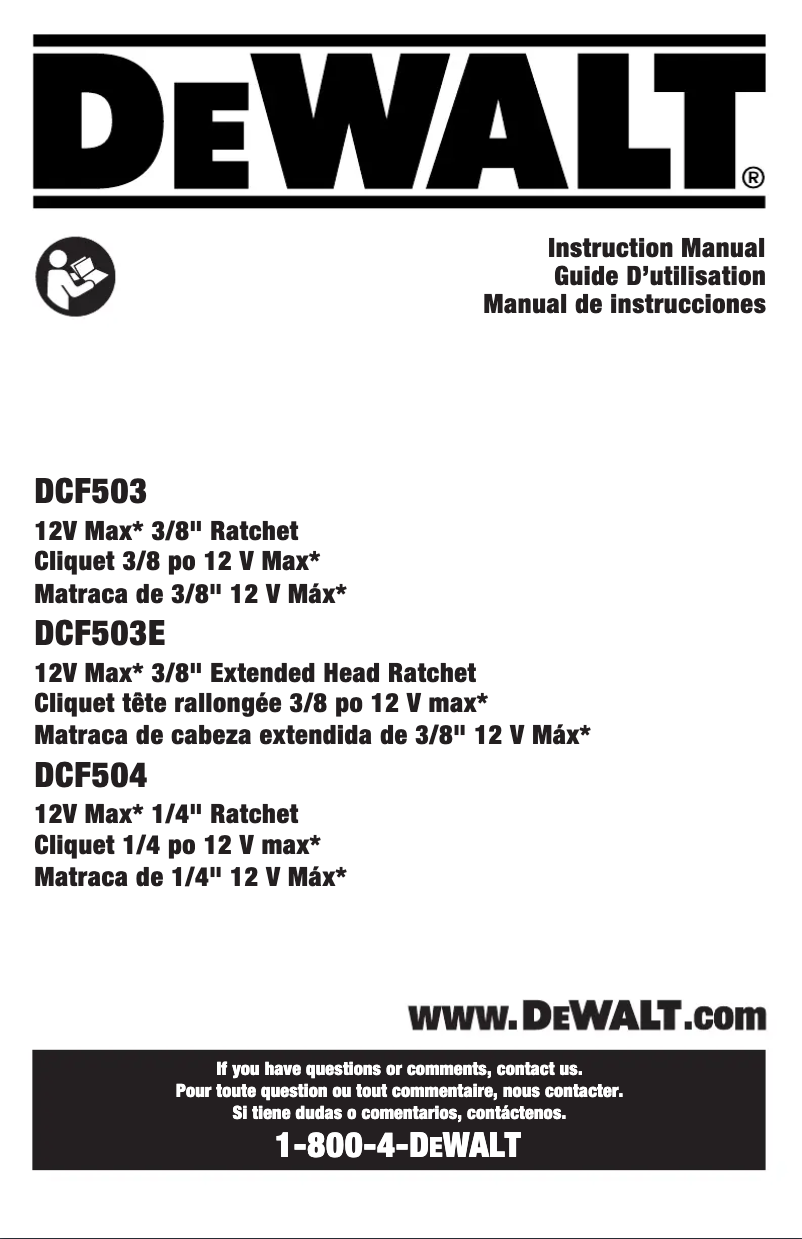Page 1 de la notice Manuel utilisateur DeWalt DCF503E