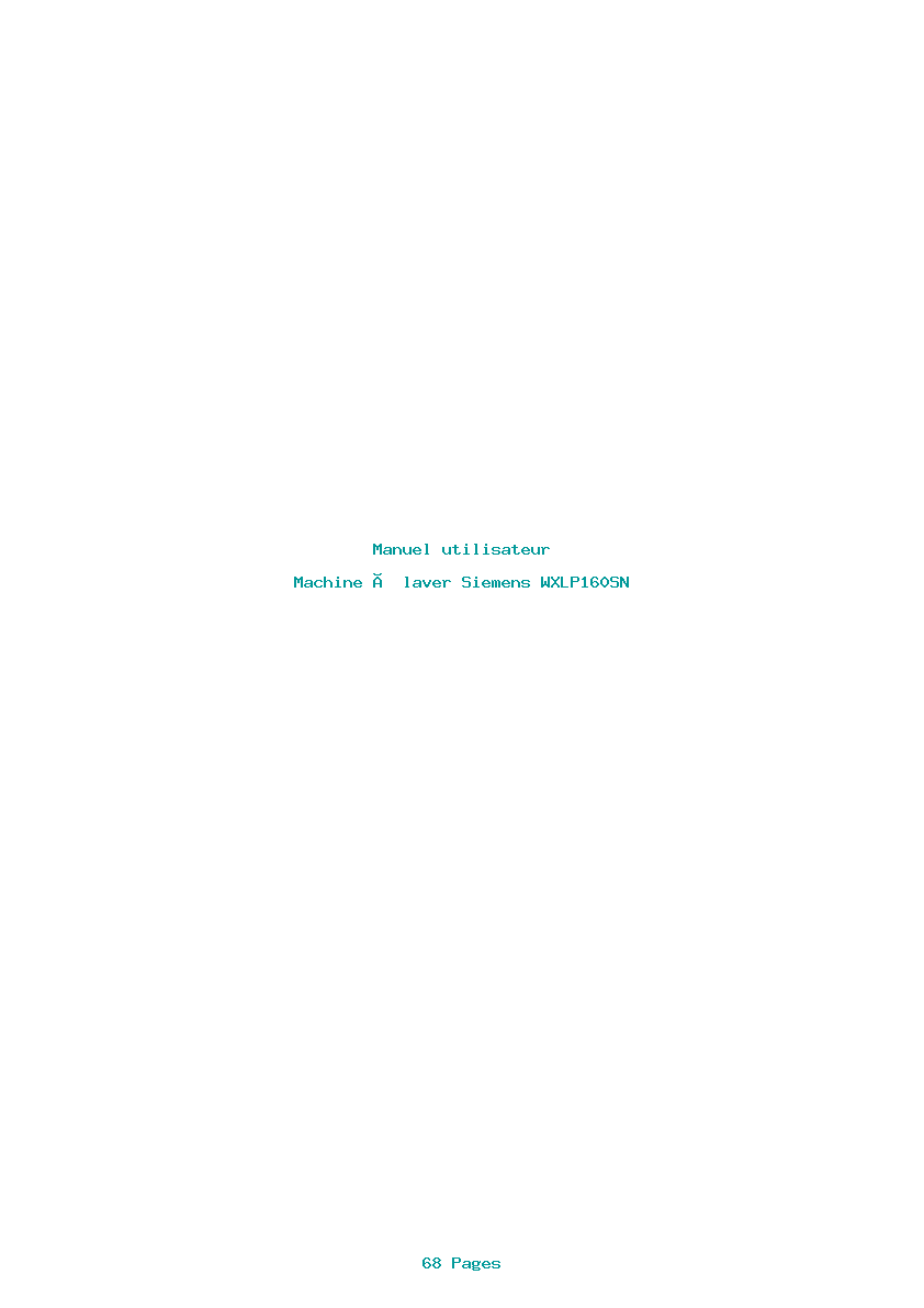 Page 1 de la notice Manuel utilisateur Siemens WXLP160SN