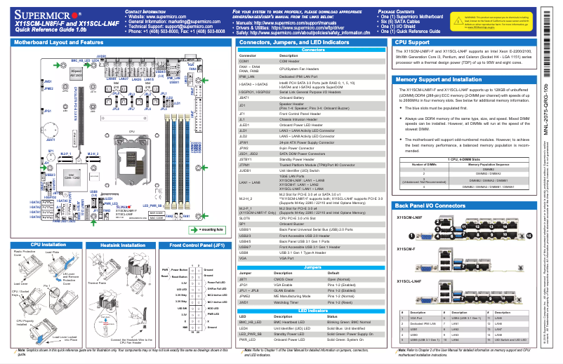 Page 1 de la notice Guide de démarrage rapide Supermicro X11SCM-LN8F