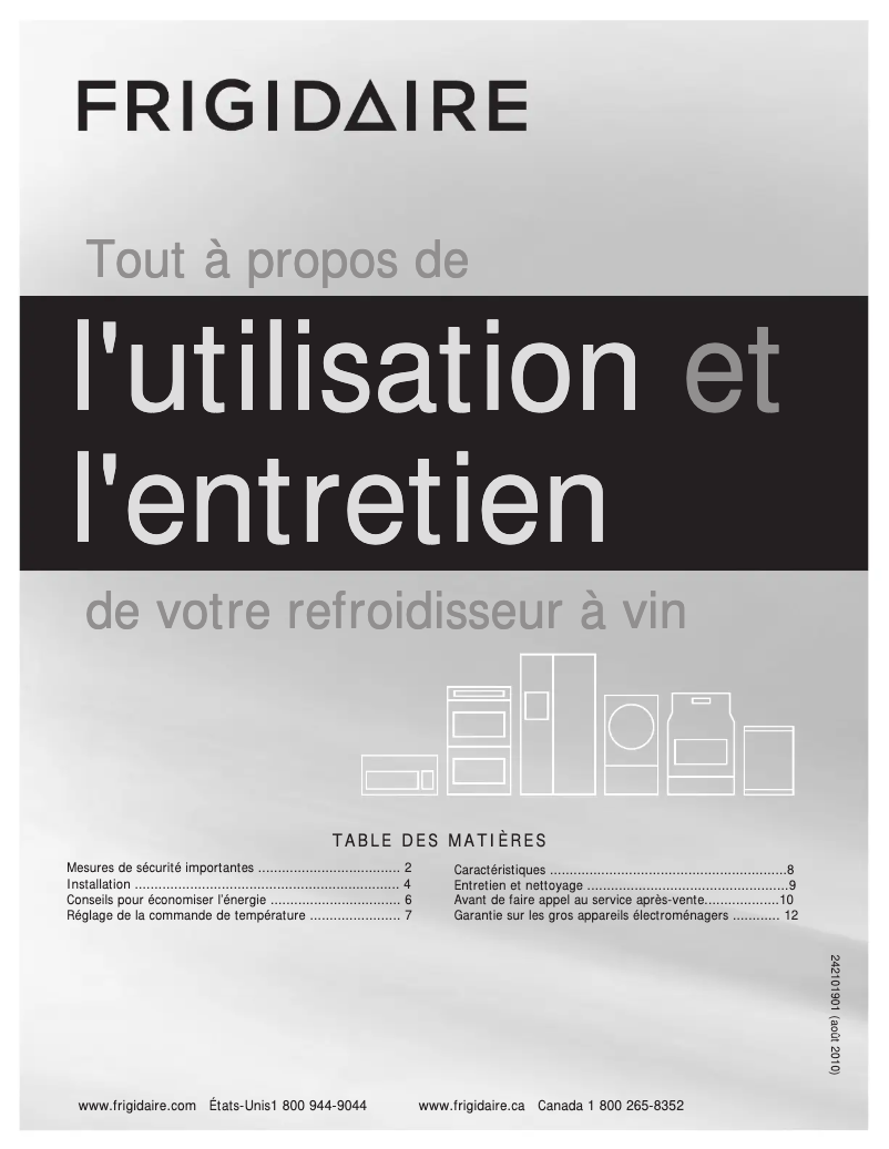 Page 1 de la notice Manuel utilisateur Frigidaire FFWC38B2RS