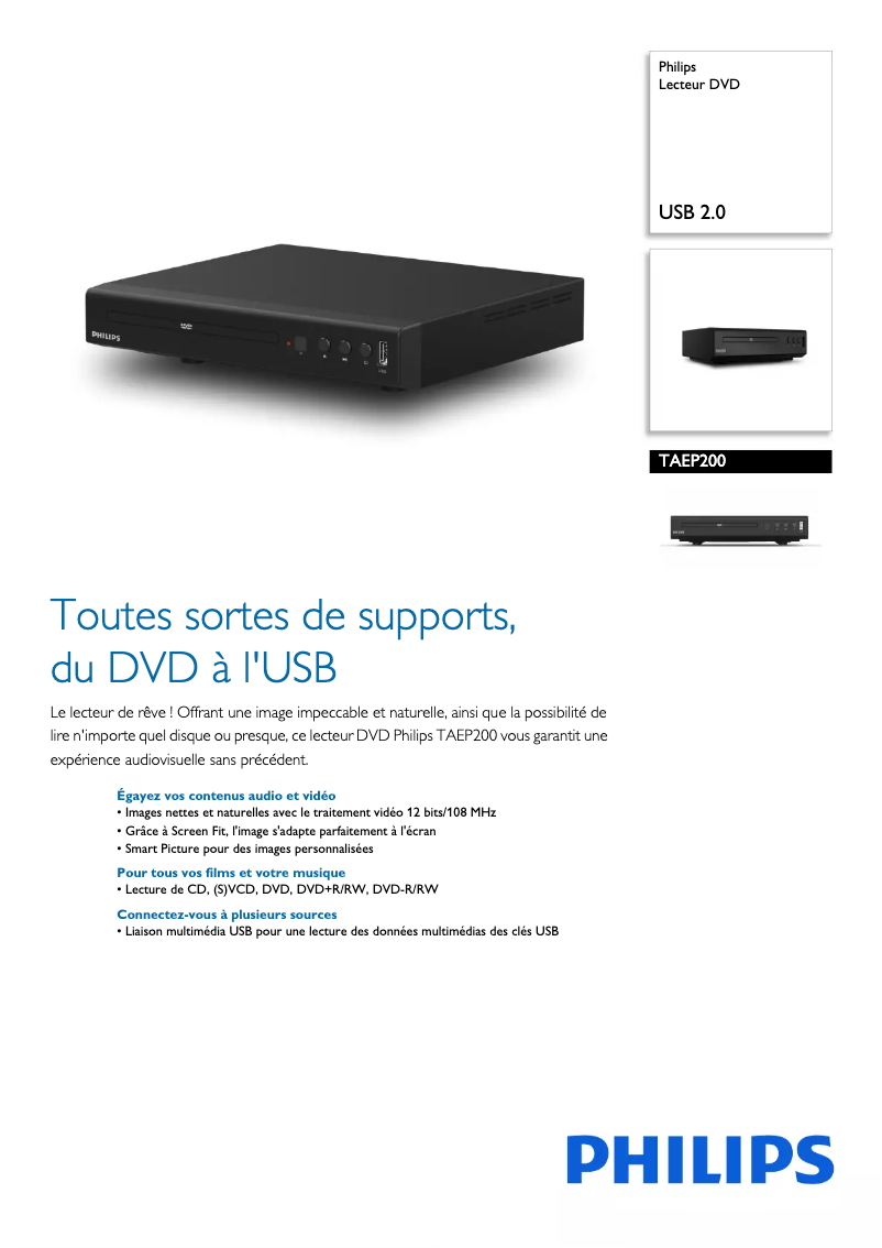 Page 1 of the manual Technical Sheet Philips EP200