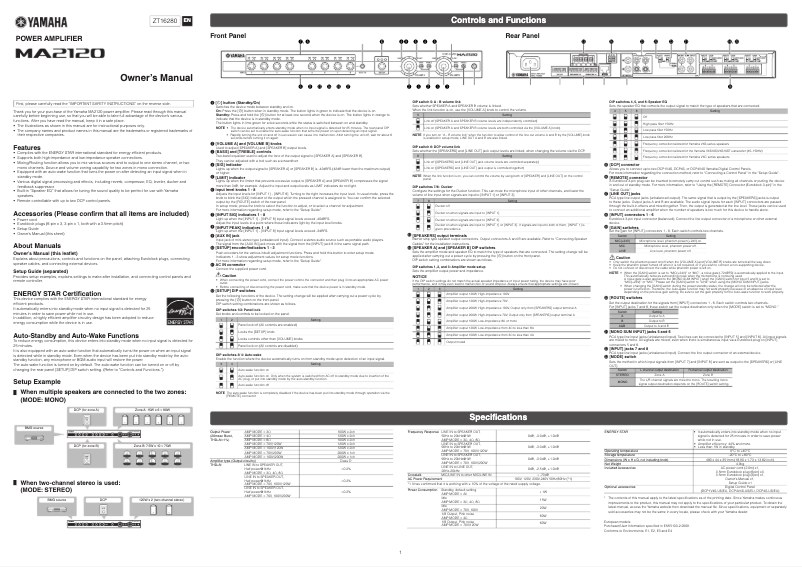 Page 1 de la notice Manuel utilisateur Yamaha MA2120