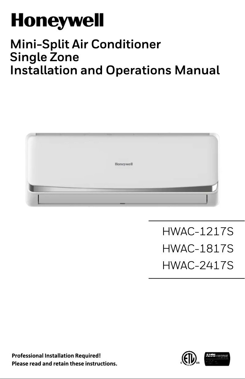 Page 1 de la notice Manuel utilisateur Honeywell HWAC-1217S