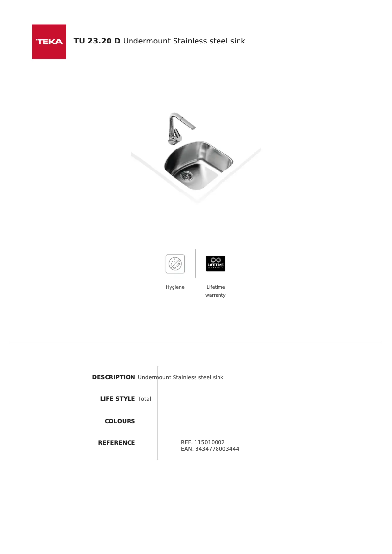Page 1 de la notice Fiche technique Teka TU 23.20 D
