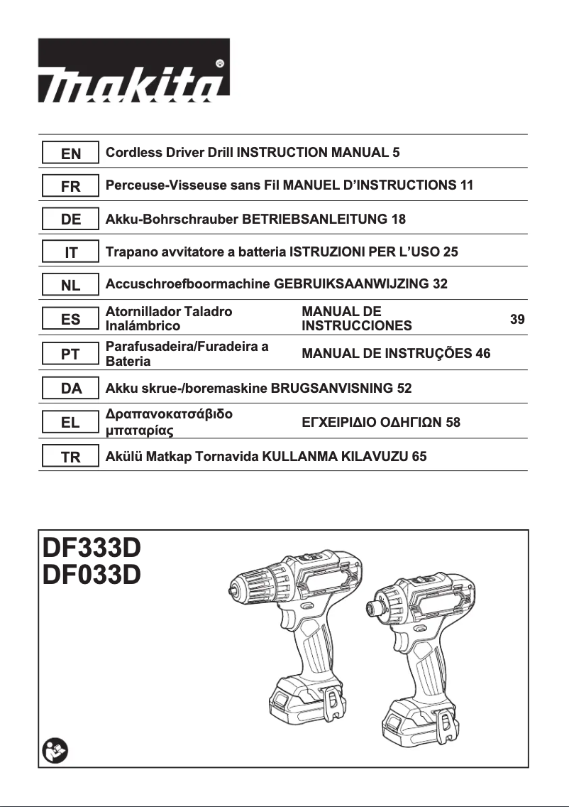 Page 1 de la notice Manuel utilisateur Makita DF333DSAE