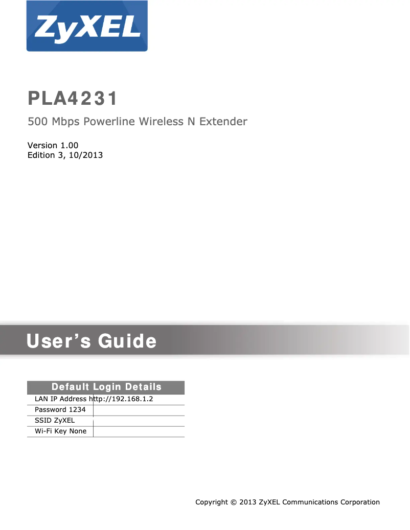 Page 1 de la notice Manuel utilisateur ZyXEL PLA4231