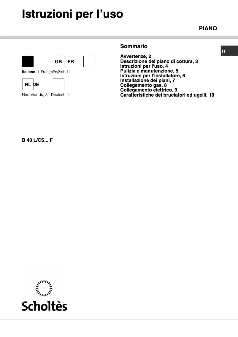 Page 1 de la notice Manuel utilisateur Scholtès B 40 L/CS F