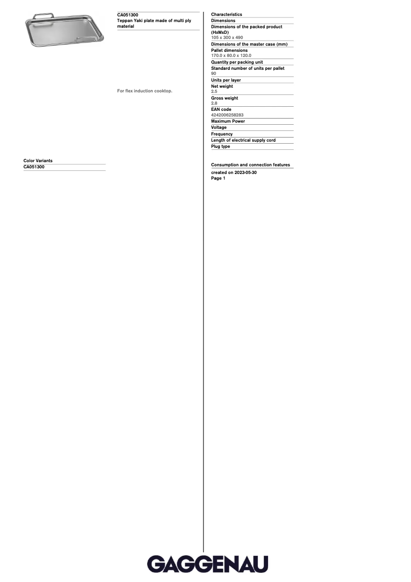 Página 1 del manual Ficha técnica Gaggenau CA051300