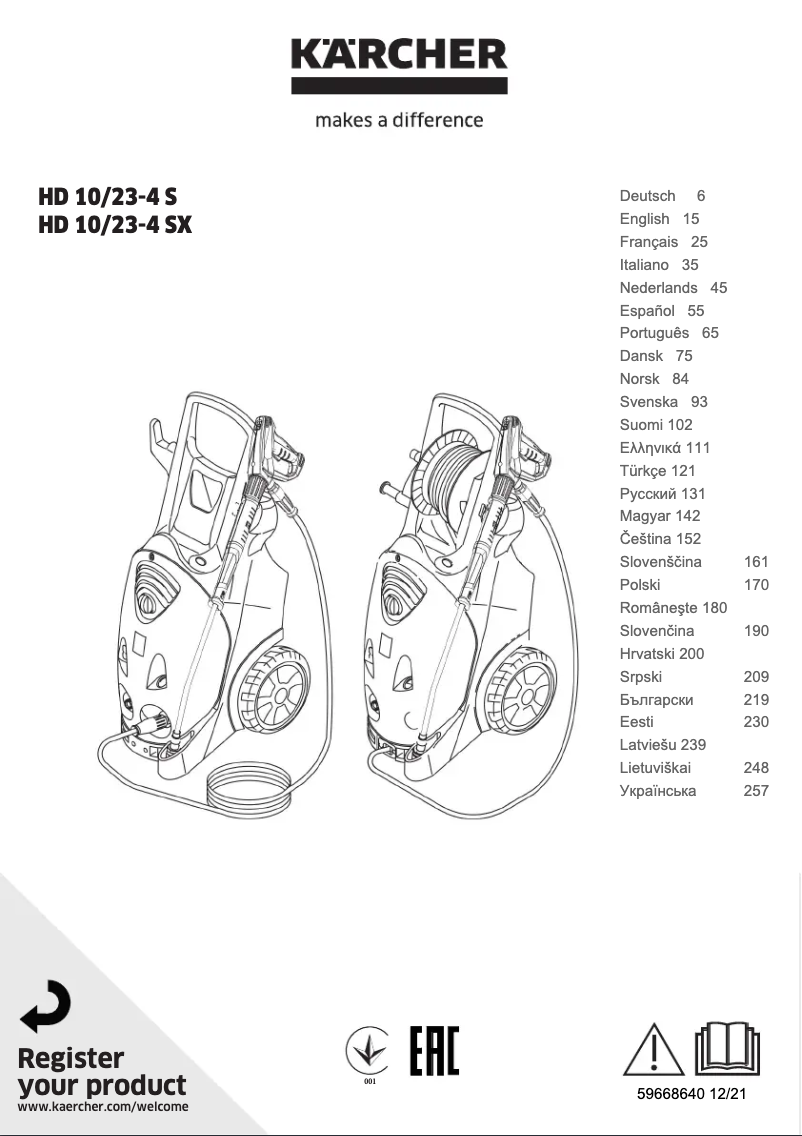 Page 1 de la notice Manuel utilisateur Kärcher HD 10/23-4 SX Plus