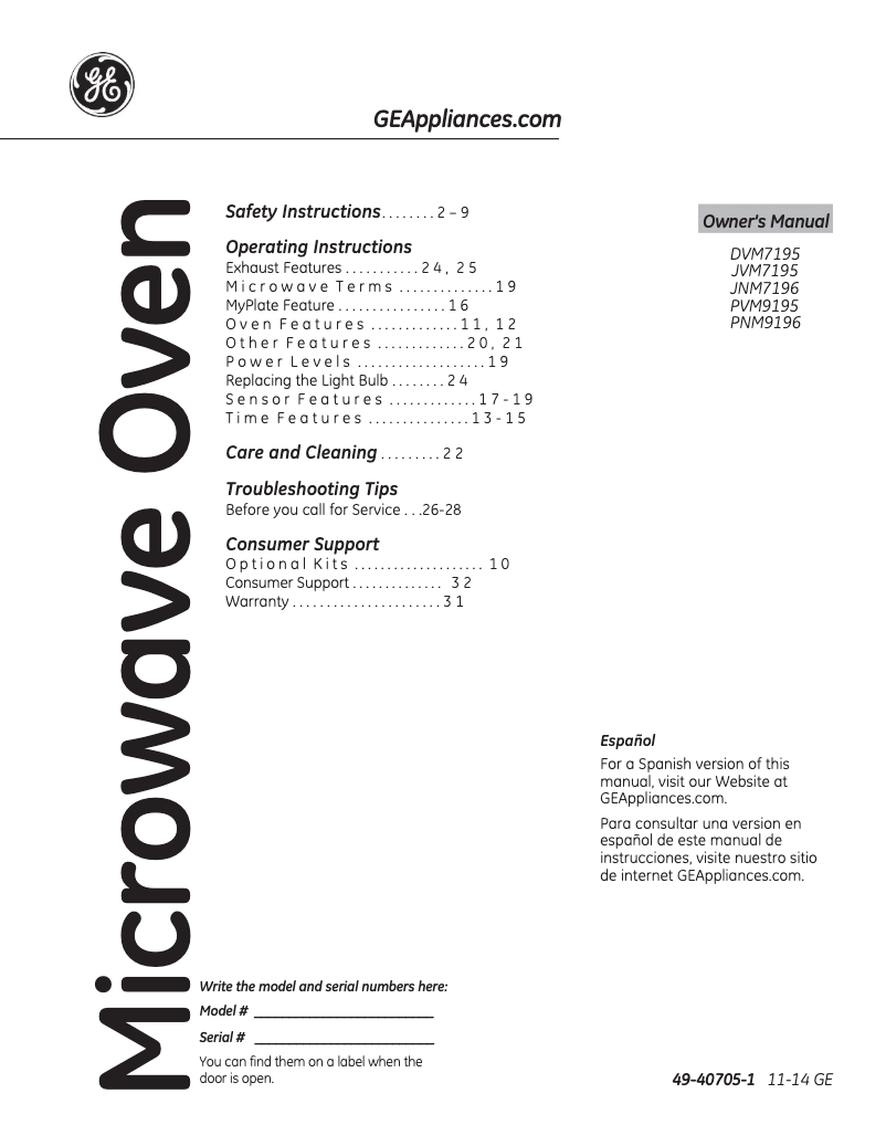 Page n°1 - Manuel d'utilisation et d'entretien GE JNM7196DFCC