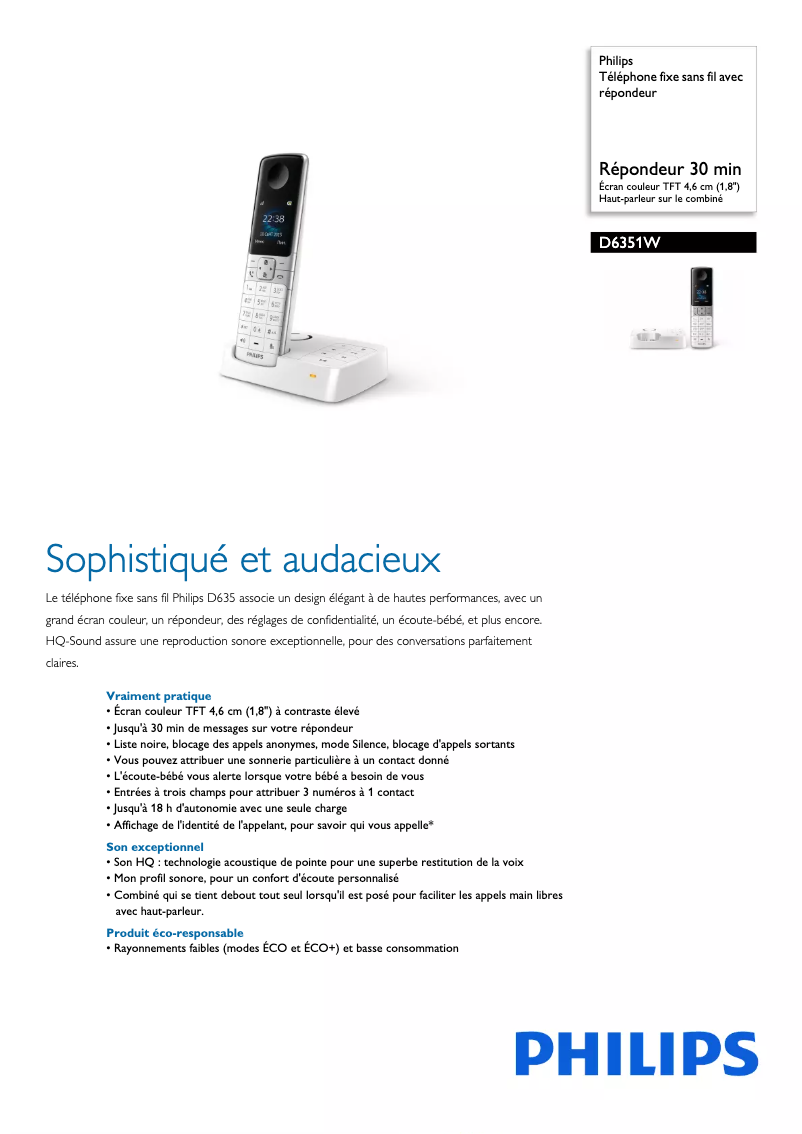 Página 1 del manual Ficha técnica Philips D6351W