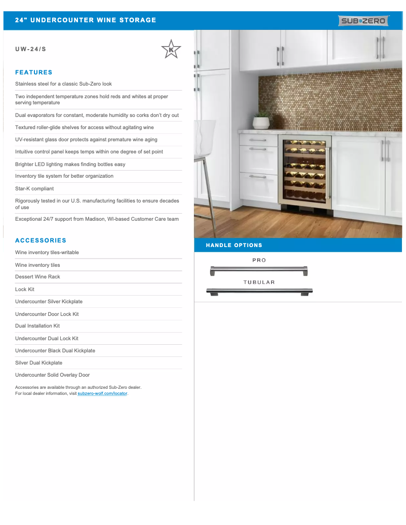 Page 1 de la notice Fiche technique Sub-Zero UW24SPHRH