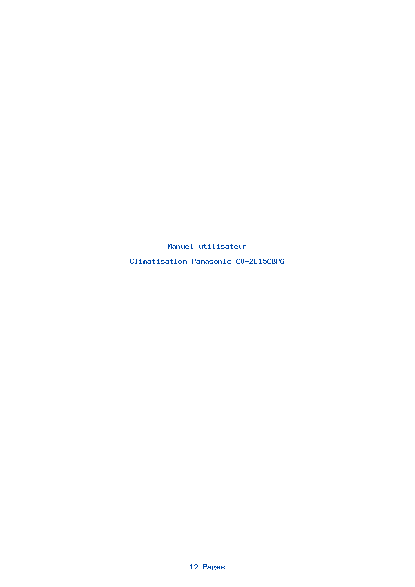 Page 1 de la notice Manuel utilisateur Panasonic CU-2E15CBPG