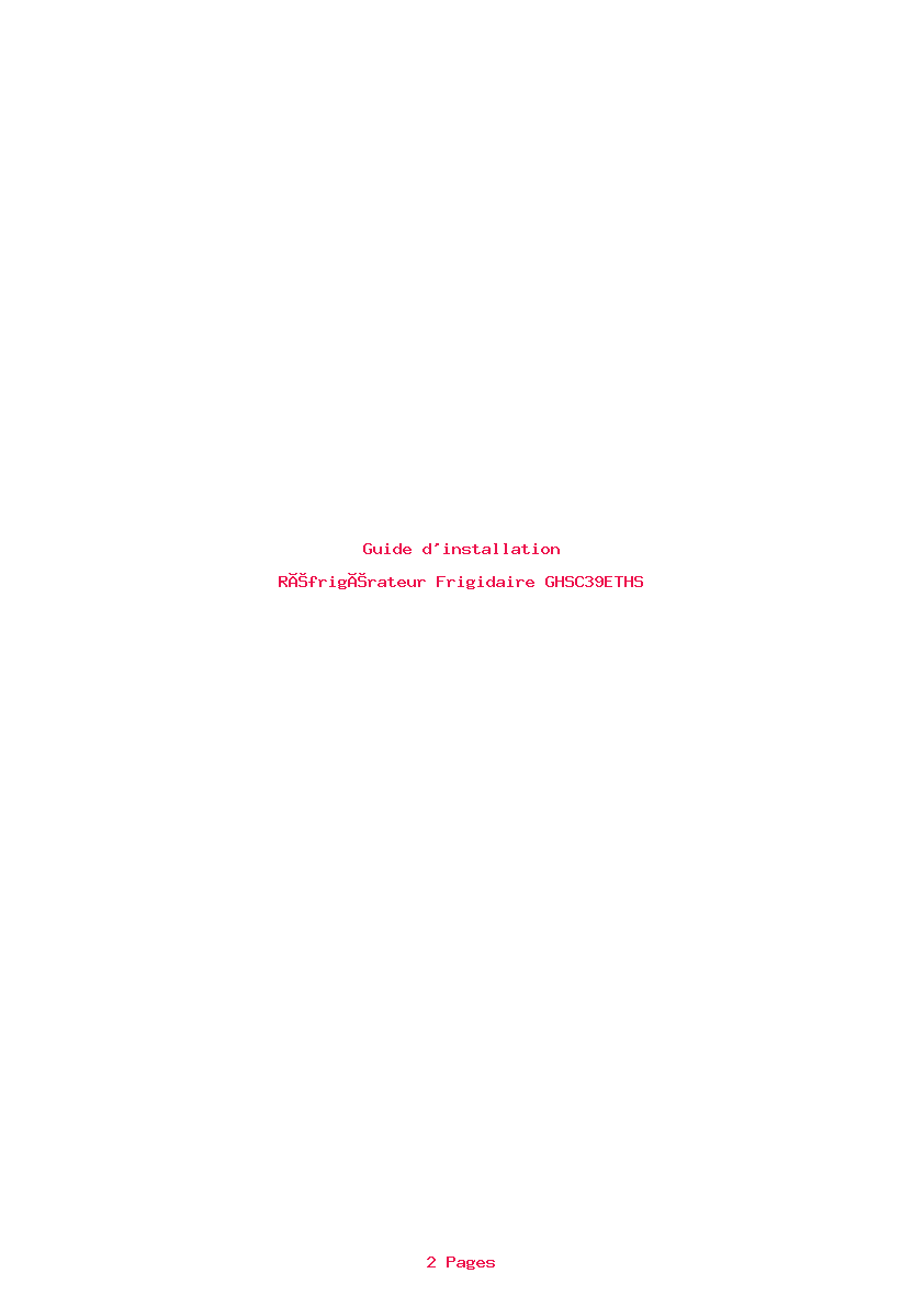 Page 1 de la notice Guide d'installation Frigidaire GHSC39ETHS