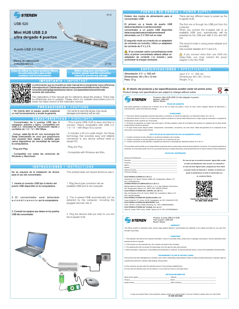 Page 1 de la notice Manuel utilisateur Steren USB-520