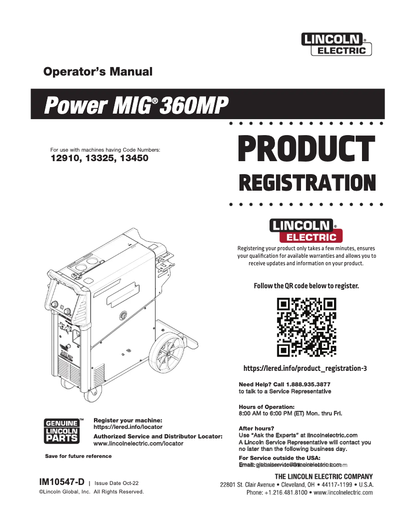 Page 1 de la notice Manuel utilisateur Lincoln Electric Power MIG 360MP