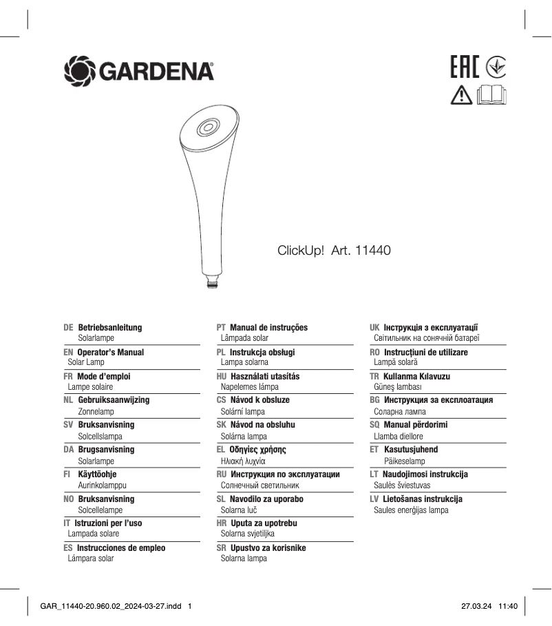 Page 1 de la notice Manuel utilisateur Gardena ClickUp! 11440