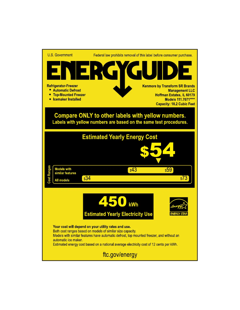 Page 1 de la notice Label énergétique Kenmore 70715
