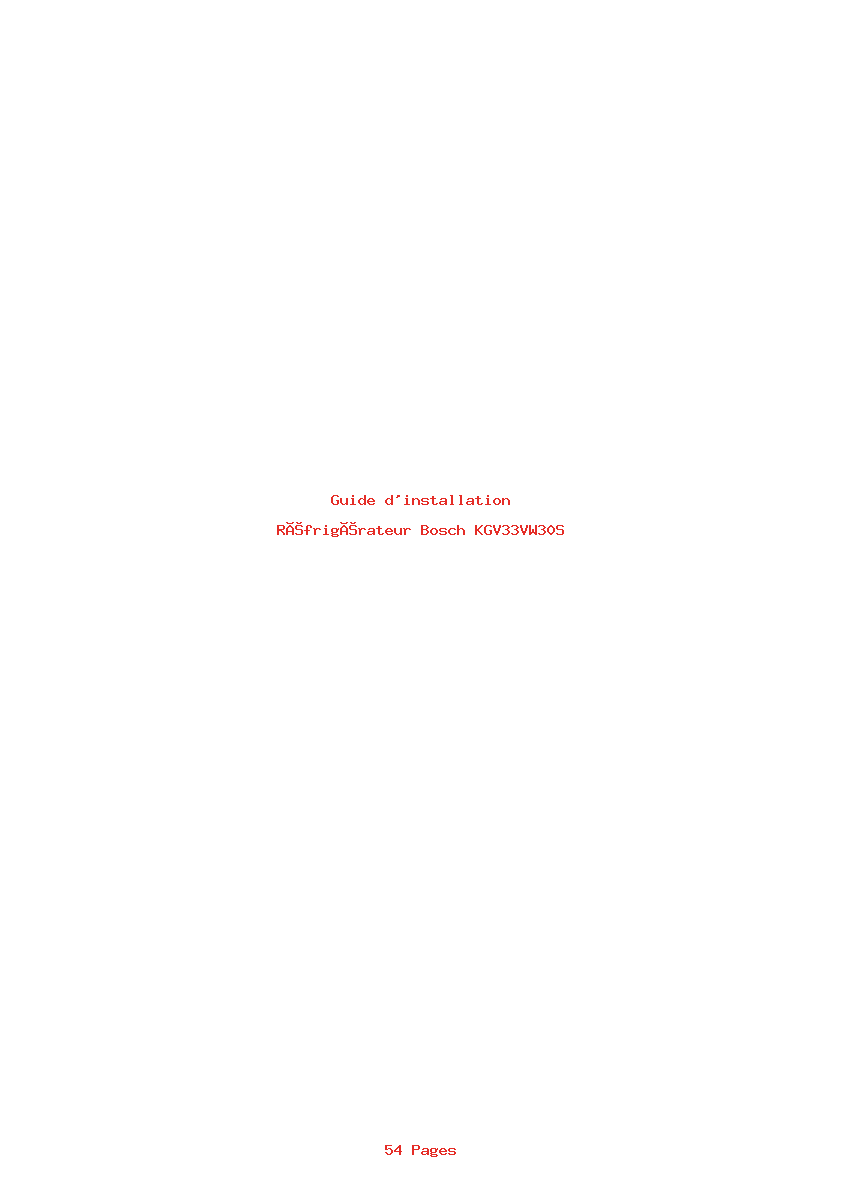Page 1 de la notice Guide d'installation Bosch KGV33VW30S