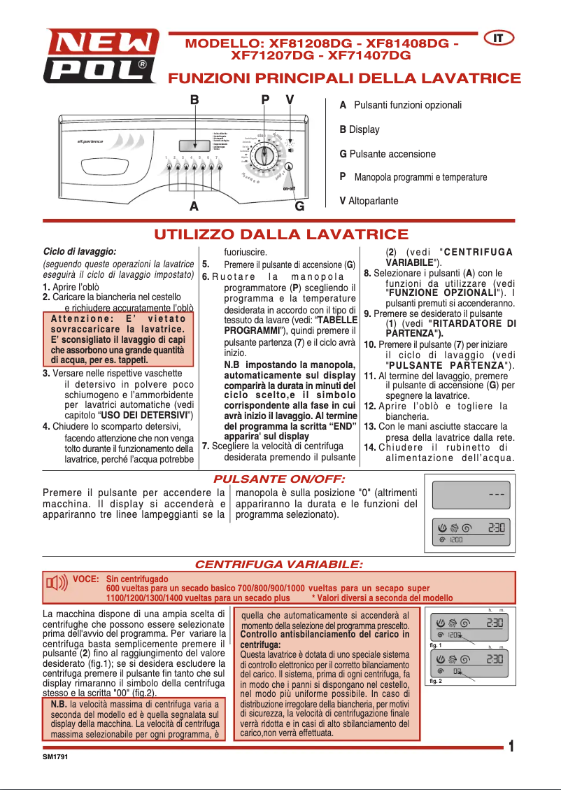 Page 1 de la notice Manuel utilisateur New Pol XF81208DG