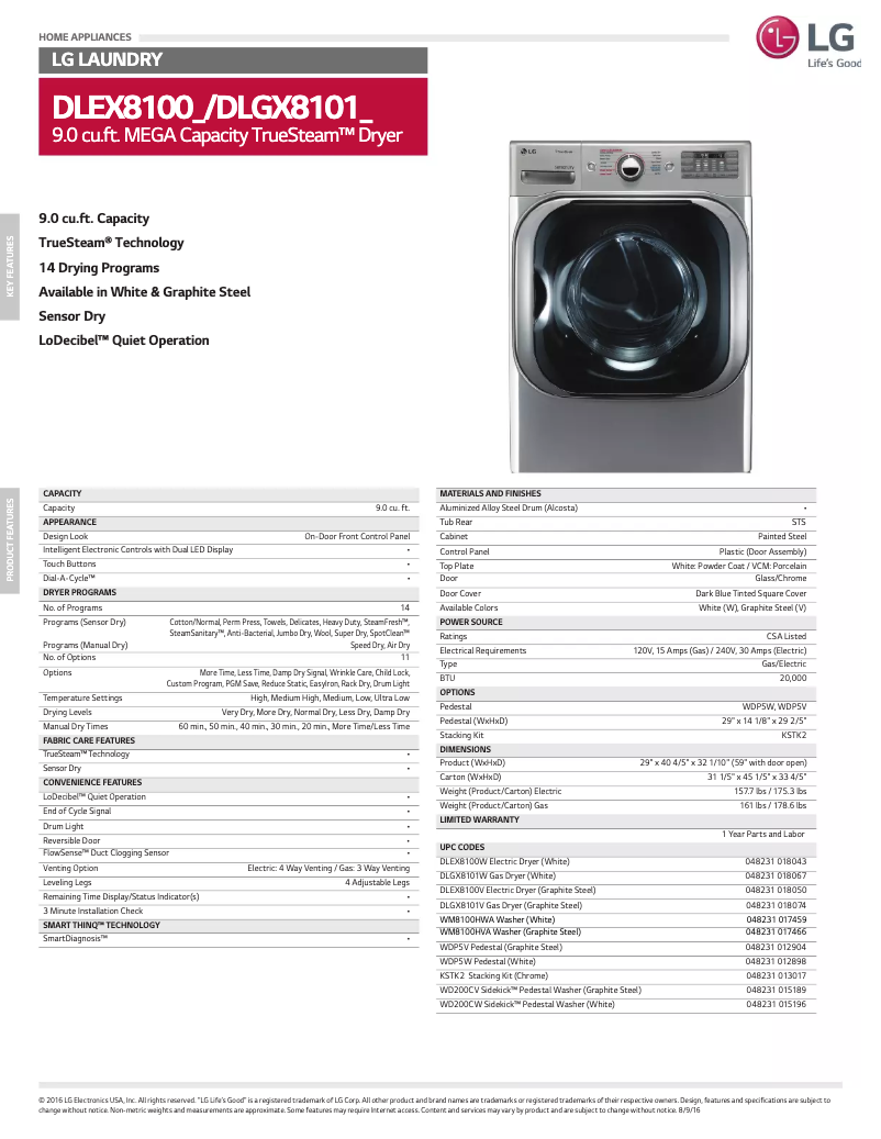 Page 1 of the manual Technical Sheet LG DX8101