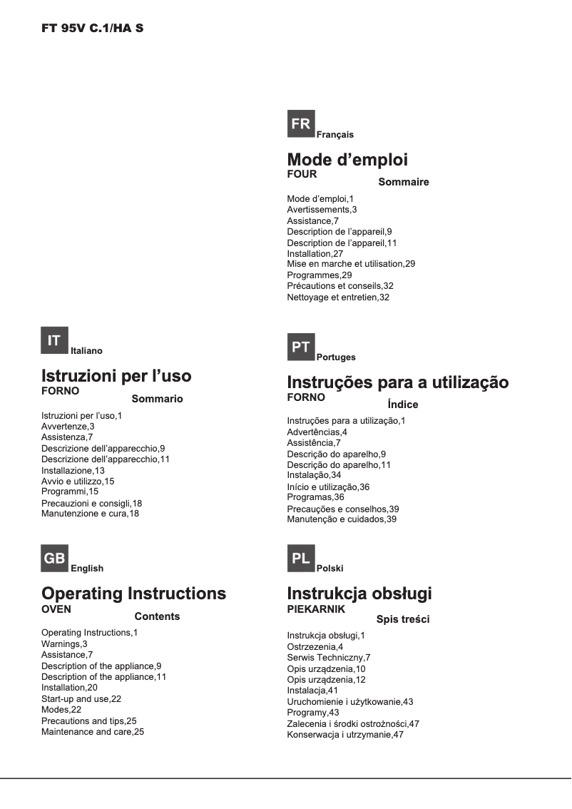 Página 1 del manual Manual de usuario Hotpoint Ariston FT 95VC.1 (OW) /HA S