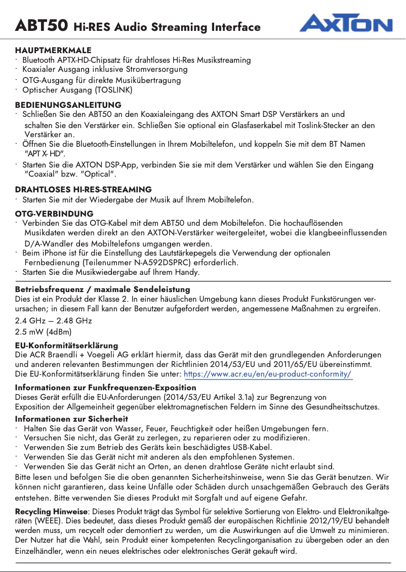 Página 1 del manual Manual de usuario Axton ABT50