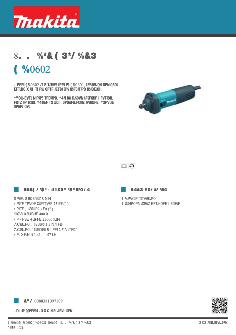 Page 1 de la notice Fiche technique Makita GD0602