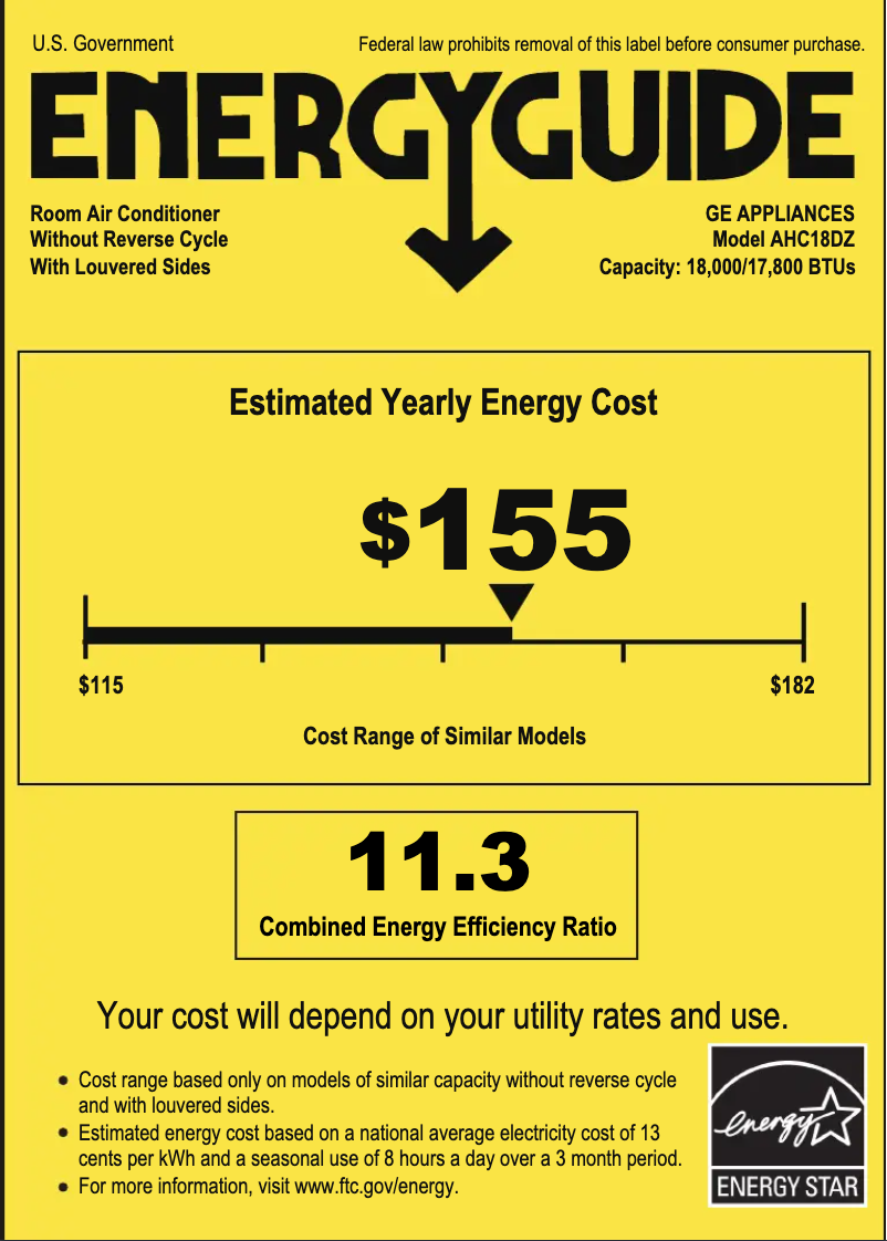 Página 1 del manual Etiqueta energética GE AHC18DZ