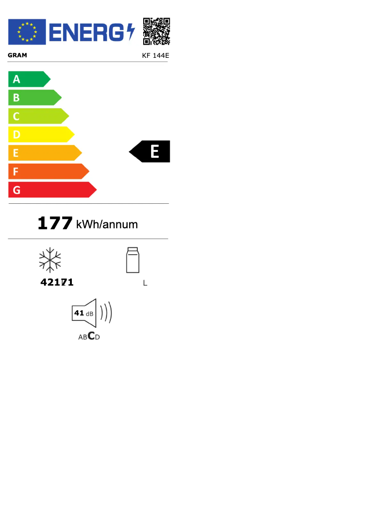 Page 1 de la notice Label énergétique Gram KF 144E