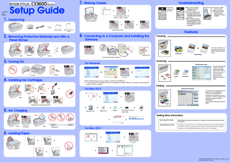 Page 1 de la notice Manuel utilisateur Epson Stylus CX3600