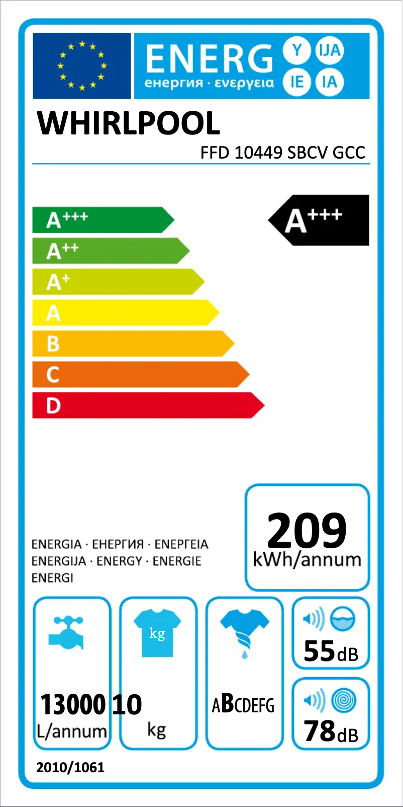 Página 1 del manual Etiqueta energética Whirlpool FFD 10449 SBCV GCC