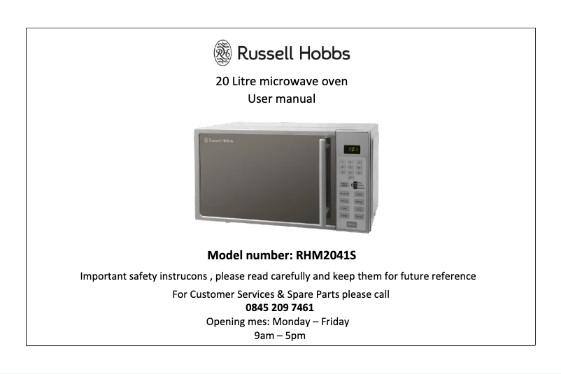 Page 1 de la notice Manuel utilisateur Russell Hobbs RHM2041S