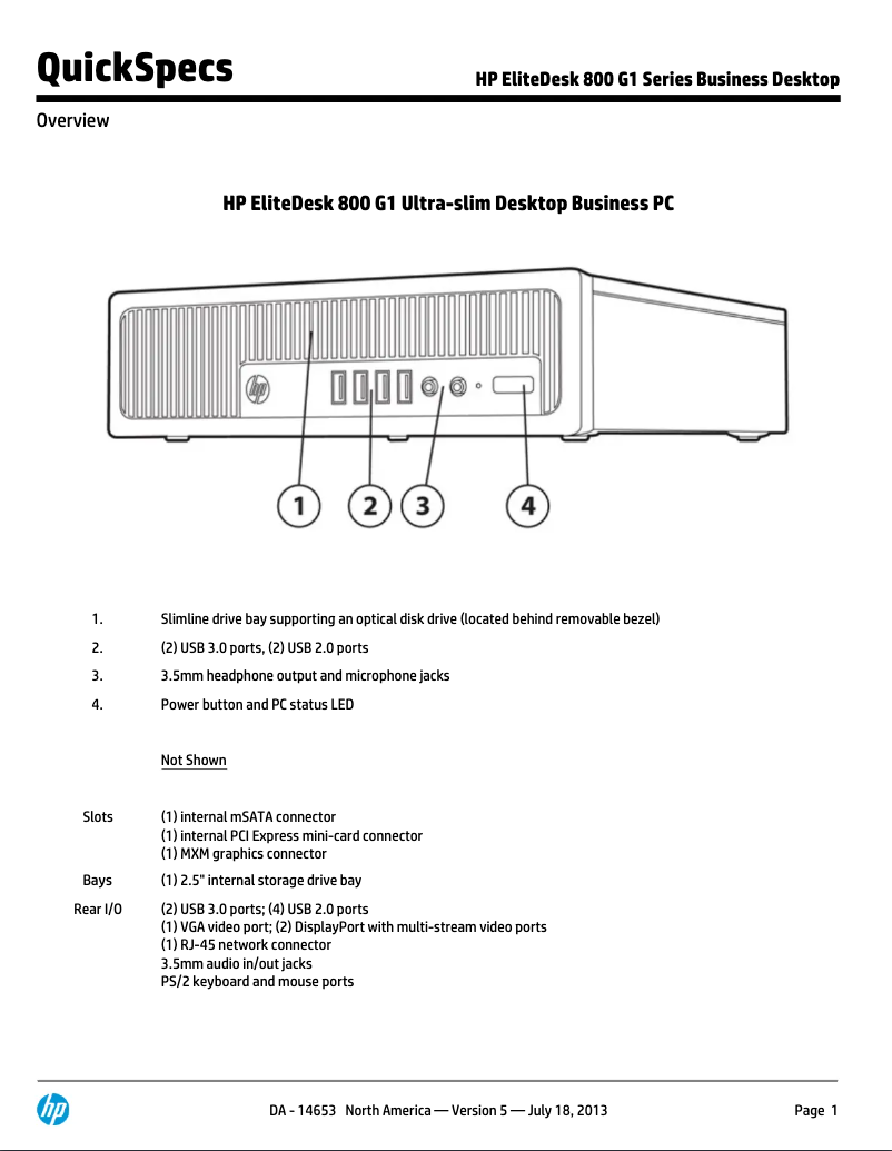 Page n°1 - Manuel utilisateur HP EliteDesk 800 G1 Ultra-slim
