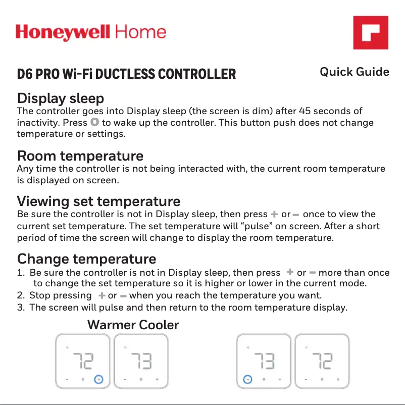 Page 1 de la notice Manuel utilisateur Honeywell DC6000WF1001/U