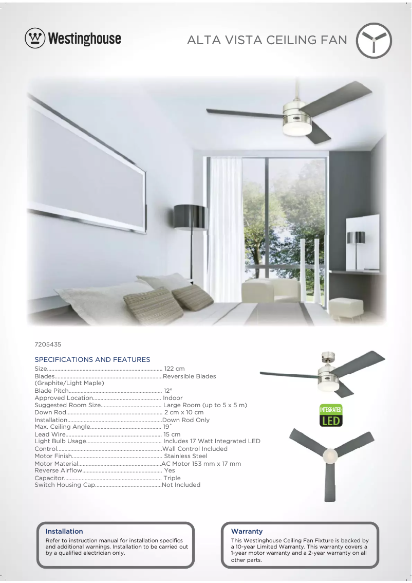 Page 1 de la notice Fiche technique Westinghouse 7205435