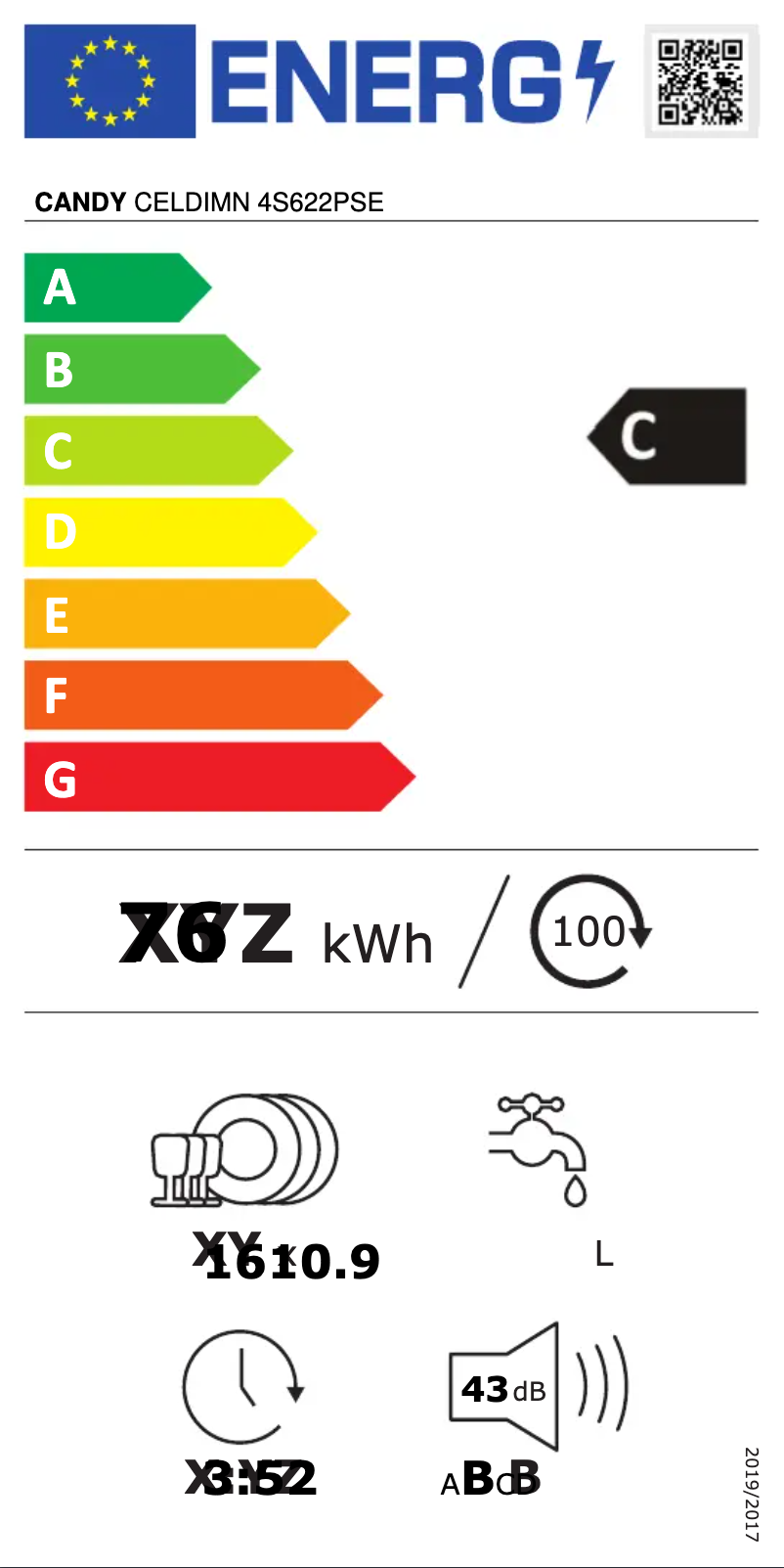 Page 1 of the manual Energy Label Candy CELDIMN 4S622PSE
