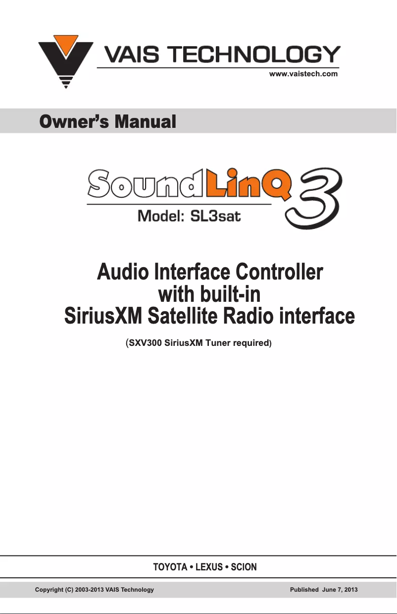 Page 1 de la notice Manuel utilisateur VAIS Technology SL3sat-L