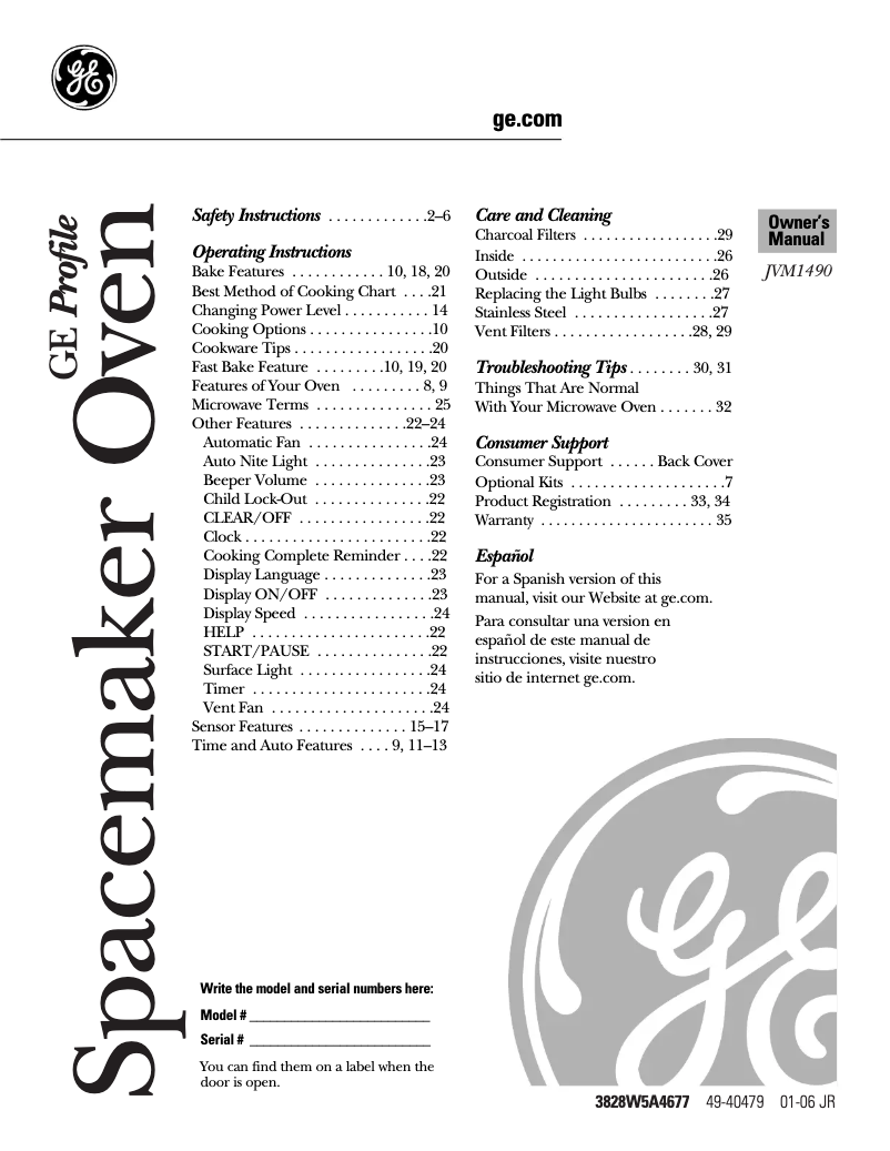 Página 1 del manual Manual de uso y mantenimiento GE JVM1490SH