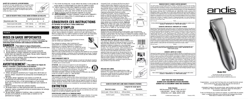 Page 1 de la notice Manuel utilisateur Andis RCC