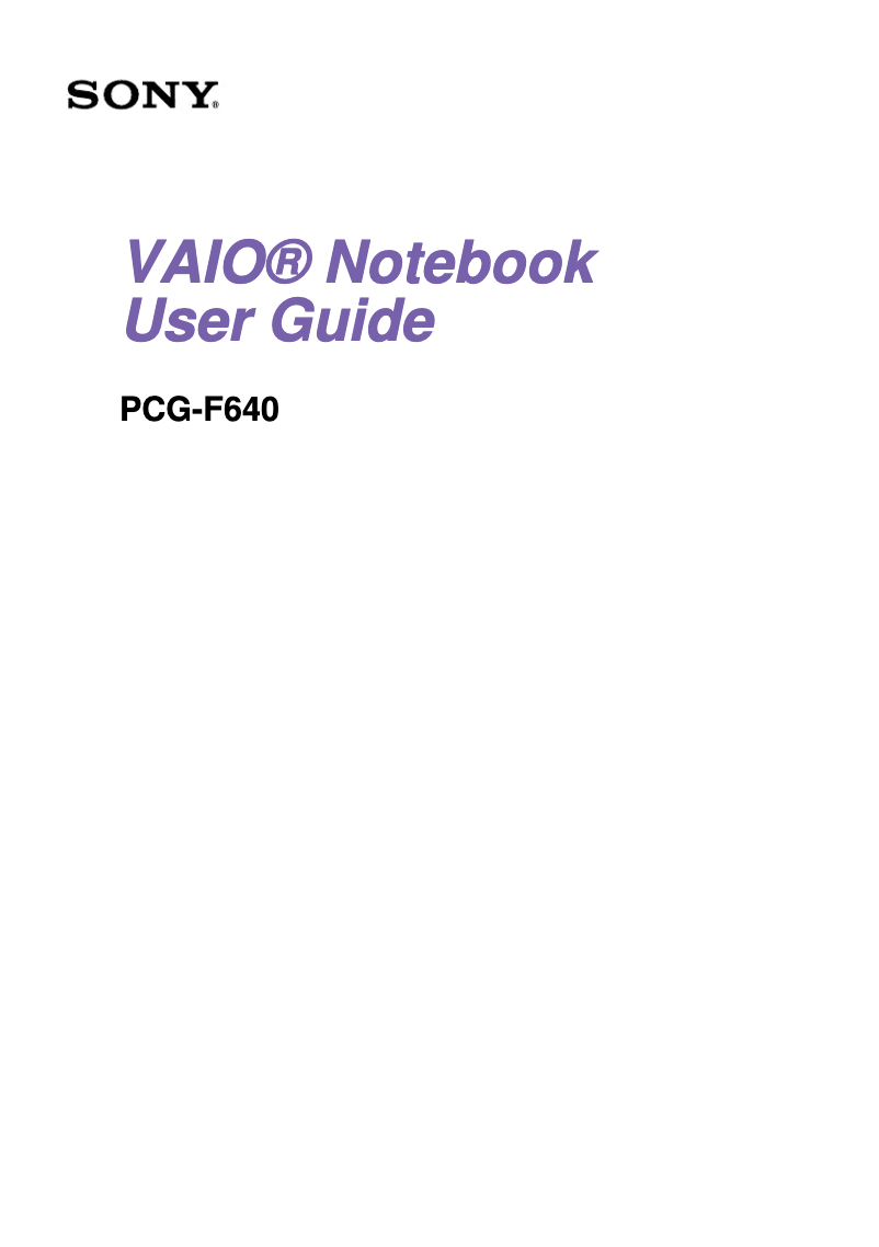 Page 1 de la notice Manuel utilisateur Sony Vaio PCG-F640