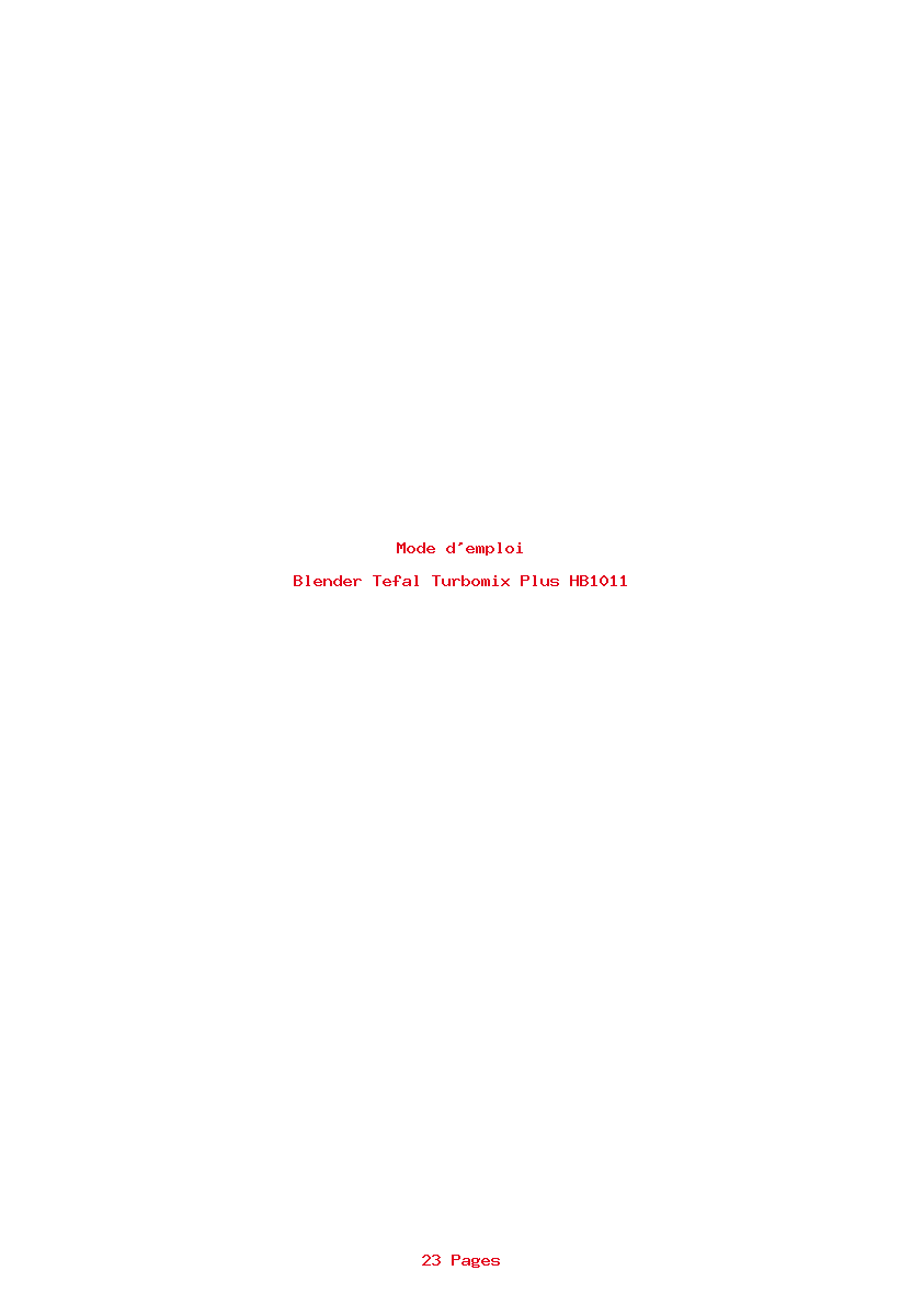 Image de la première page du manuel de l'appareil Turbomix Plus HB1011