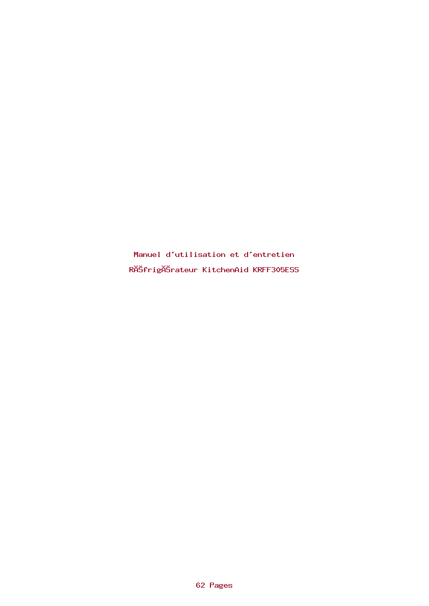 Page 1 de la notice Manuel d'utilisation et d'entretien KitchenAid KRFF305ESS