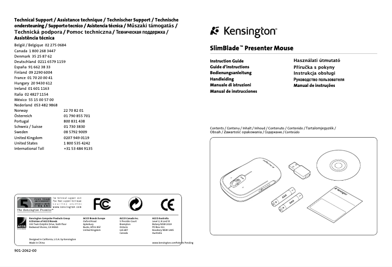 Page 1 de la notice Manuel utilisateur Kensington SlimBlade Presenter Mouse