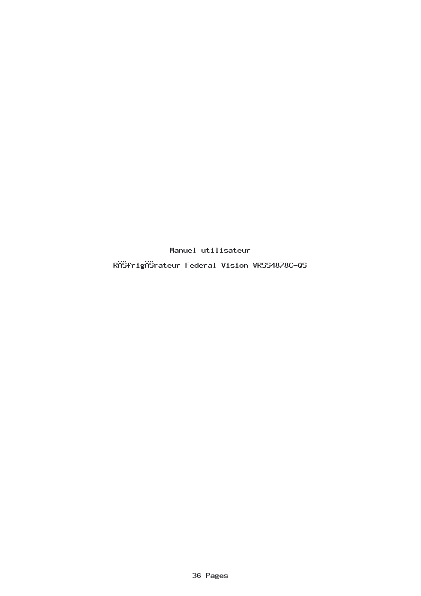 Page 1 de la notice Manuel utilisateur Federal Vision VRSS4878C-QS